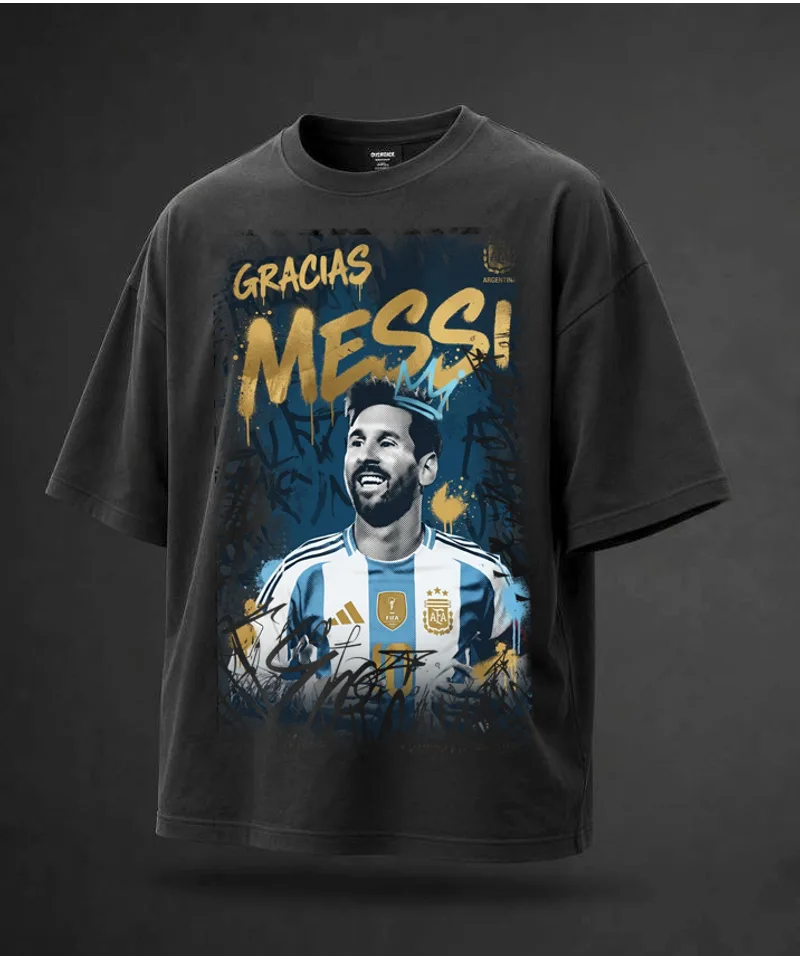 Remera Messi Graffiti hombre diseño urbano negro